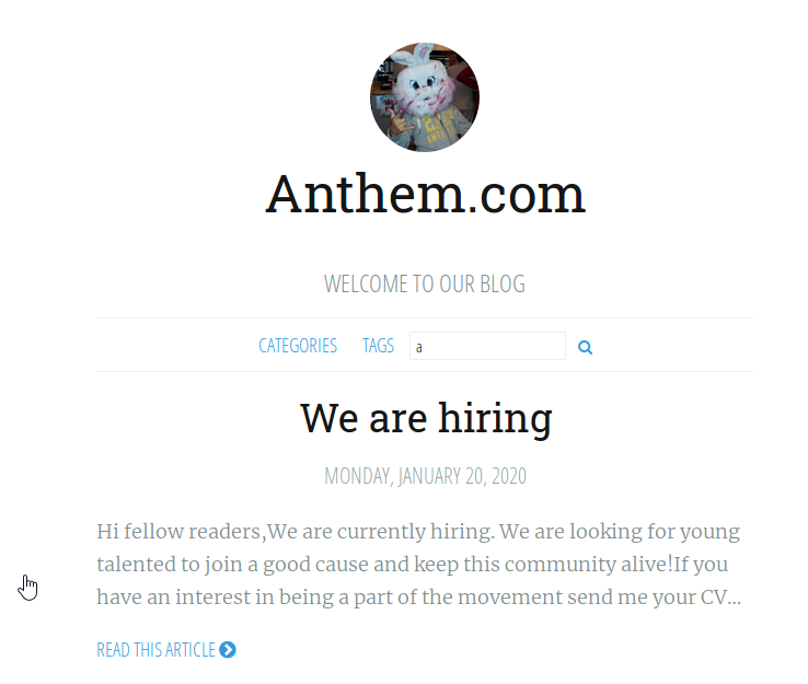 Anthem website home page