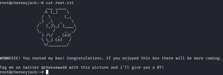 CheeseyJack root.txt