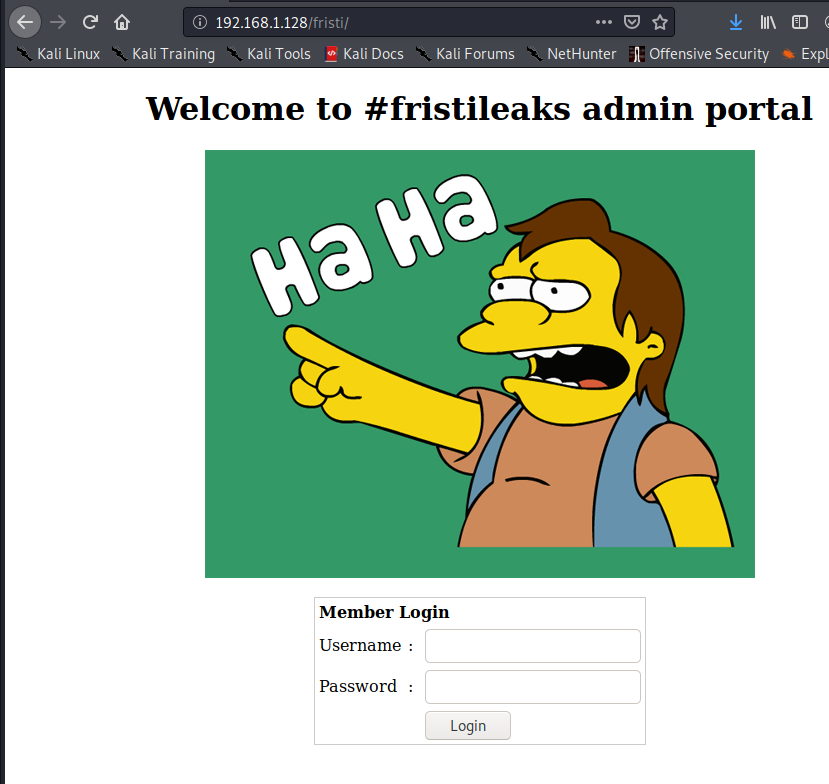 Fristileaks /fristi login page