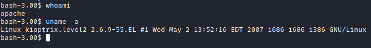 Kioptrix Level 1.1 whoami uname -a