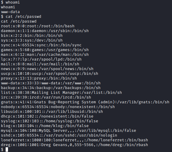 Kioptrix Level 1.2 whoami cat /etc/passwd
