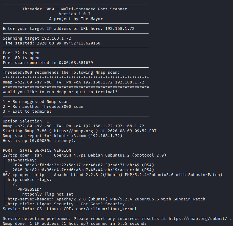 Kioptrix Level 1.2 threader3000 nmap