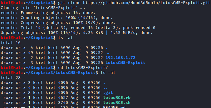 Kioptrix Level 1.2 git clone LotusCMS Exploit