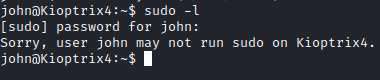 Kioptrix Level 1.3 john sudo -l