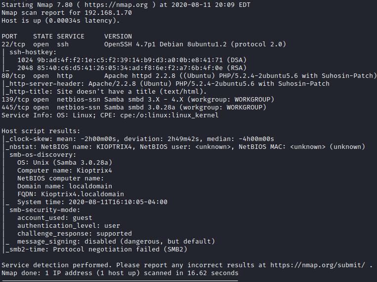 Kioptrix Level 1.3 nmap