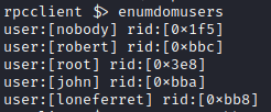 Kioptrix Level 1.3 enumdomusers rpcclient