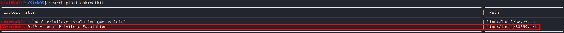 Sick OS 1.2 searchsploit chkrootkit