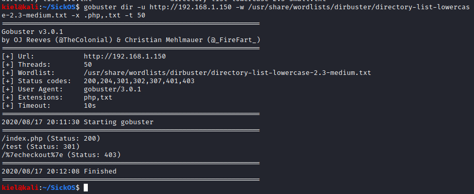 SickOS 1.2 gobuster