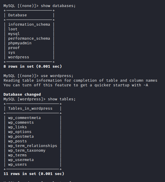 Stapler 1 enumerate mysql 1