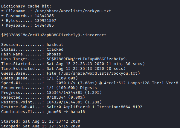 Stapler 1 hashcat john password crack