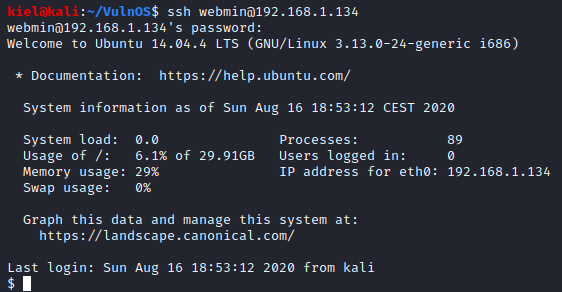 VulnOS 2 ssh webmin