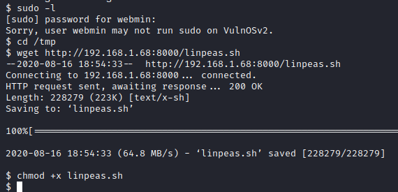VulnOS 2 wget chmod