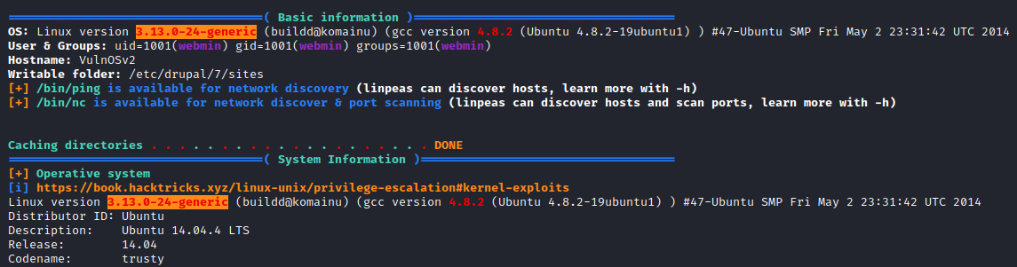 VulnOS 2 linpeas results