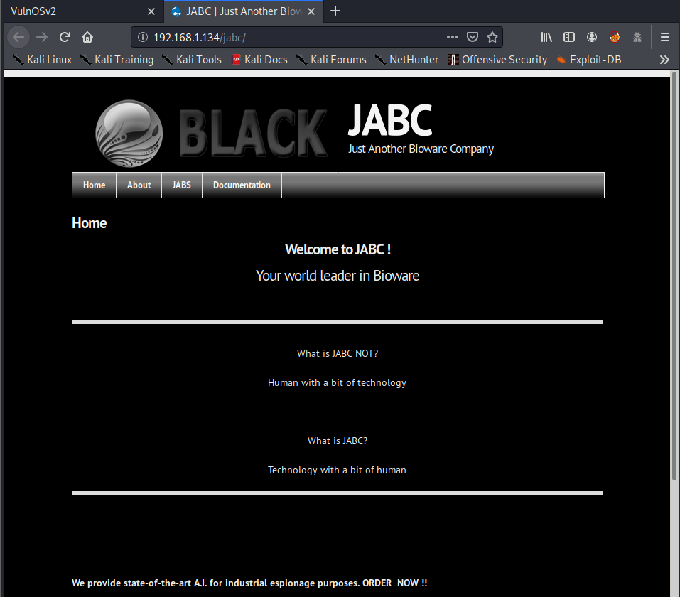 VulnOS 2 JABC website