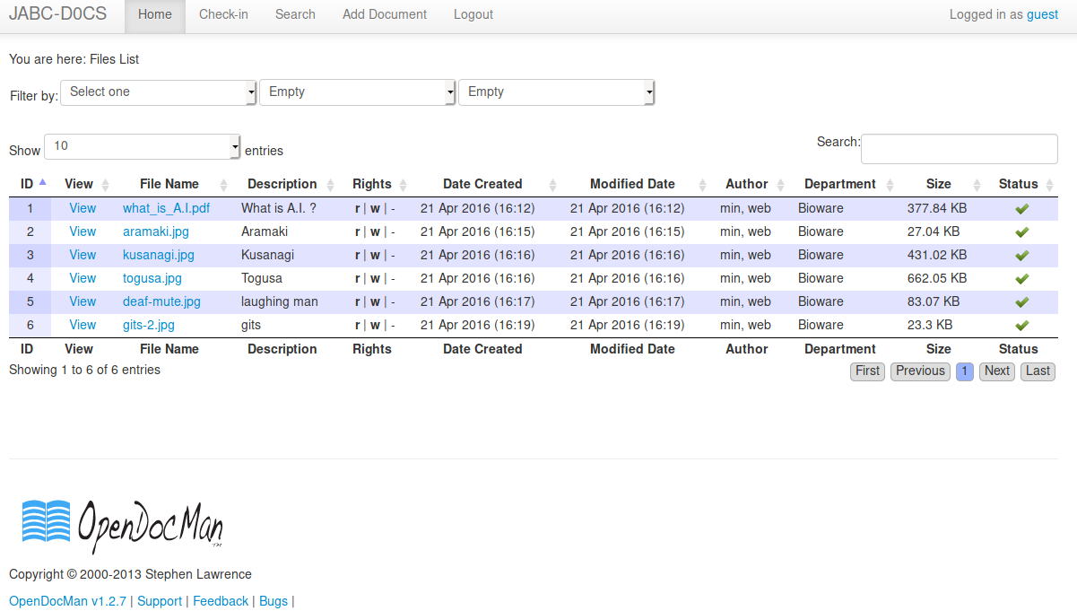 VulnOS 2 OpenDocMan guest login