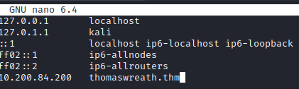 Wreath nano /etc/hosts