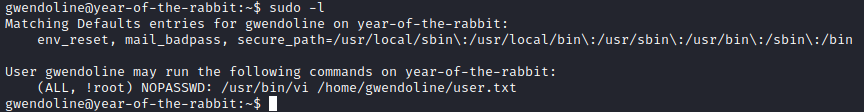 Year of the Rabbit sudo -l