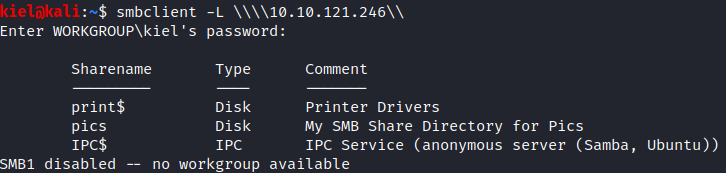 Anonymous list smb shares smbclient