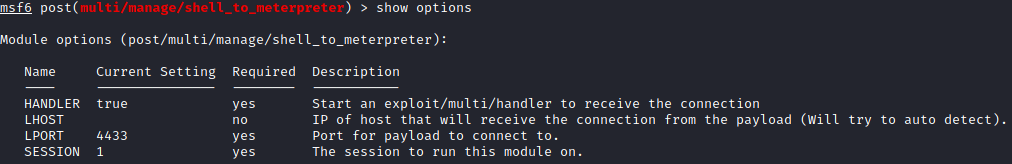 Blue metasploit shell to meterpreter show options