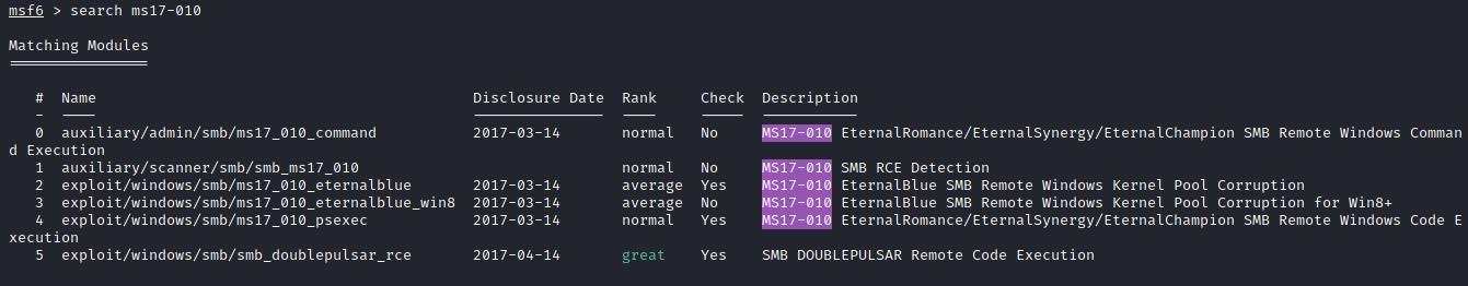 Blue metasploit search ms17-010