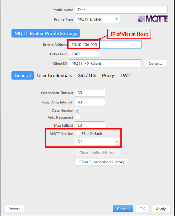 Broker MQTT.fx connection configuration