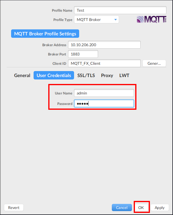 Broker MQTT.fx credentials