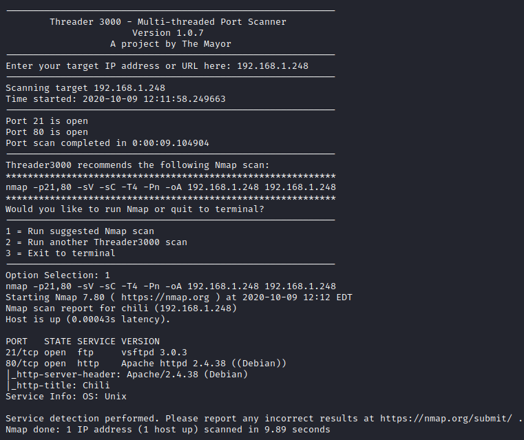 Chili threader3000 nmap