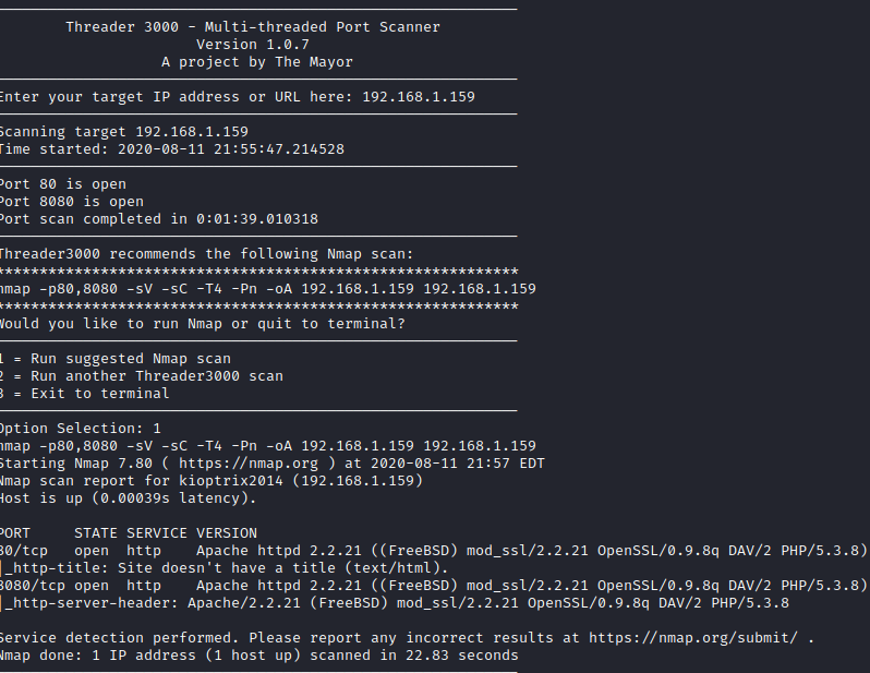 Kioptrix 2014 threader3000 nmap