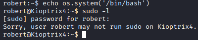 Kioptrix Level 1.3 robert sudo -l