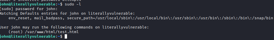 Literally Vulnerable sudo -l