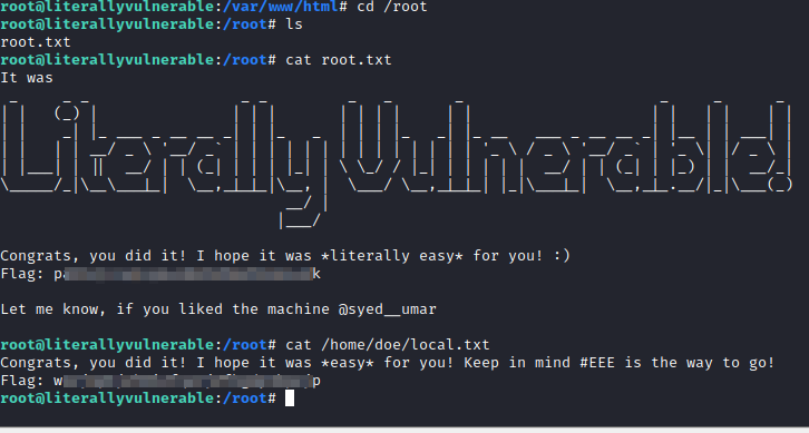 Literally Vulnerable root.txt local.txt