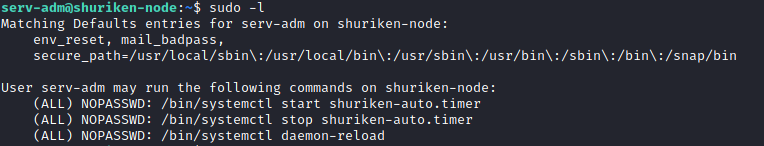 Shuriken serv-adm sudo -l