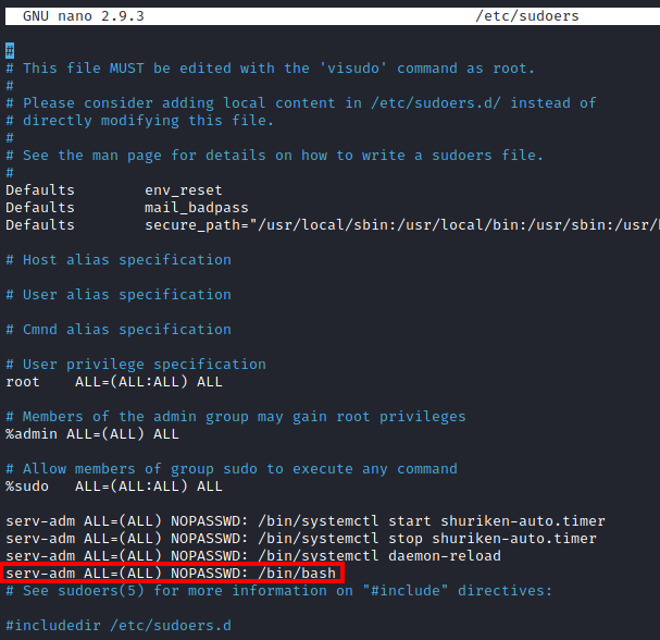 Shuriken modify /etc/sudoers