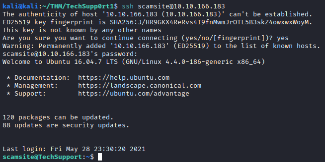 TechSupp0rt1 ssh login