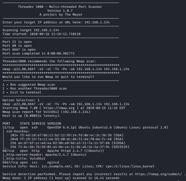 VulnOS 2 threader 3000 nmap