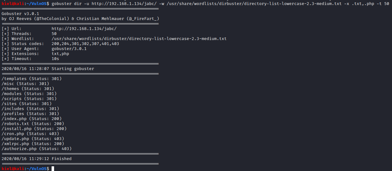 VulnOS 2 gobuster