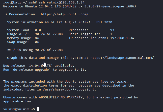 Vulnix ssh vulnix