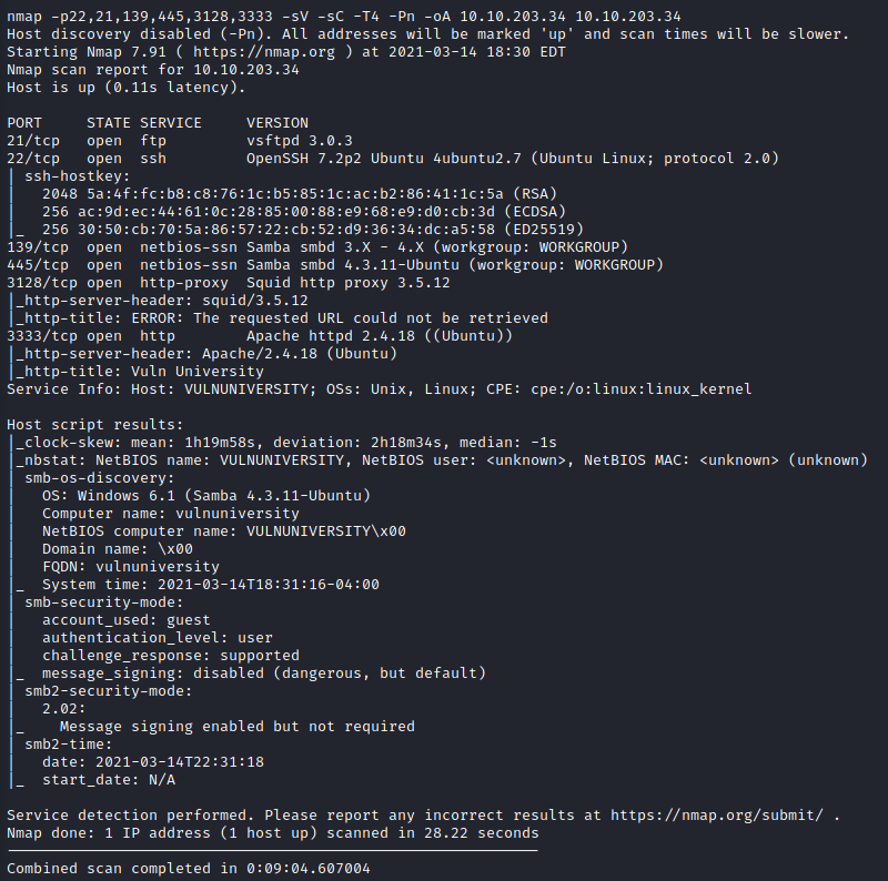 Vulnversity nmap