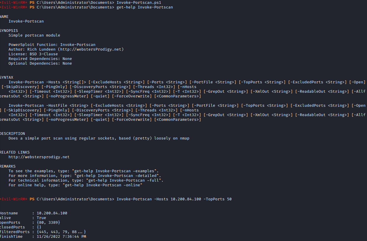 Wreath evil-winrm Invoke-Portscan .150 machine