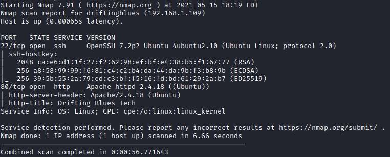 Drifting Blues 1 nmap