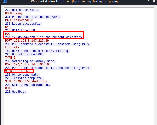 h4cked Wireshark ftp PWD TCP Stream