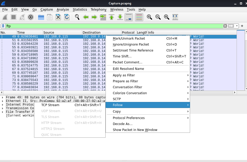 h4cked Wireshark follow TCP stream