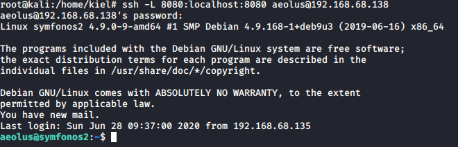 symfonos2 ssh local port forwarding