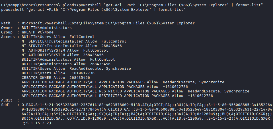 Wreath 100 machine Powershell get-acl